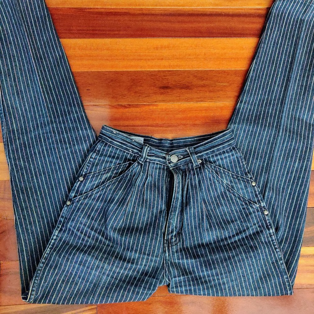 High waisted VINTAGE navy blue pinstripe jeans